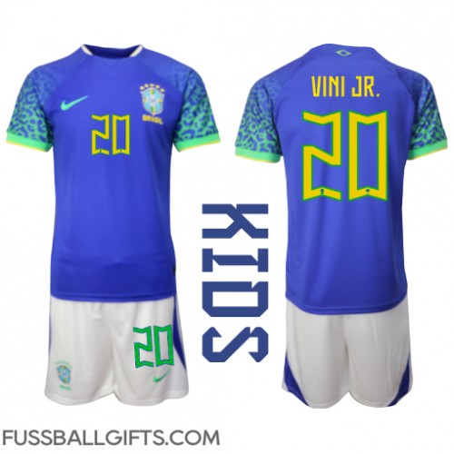 Brasilien Vinicius Junior #20 Fußballbekleidung Auswärtstrikot Kinder WM 2022 Kurzarm (+ kurze hosen)